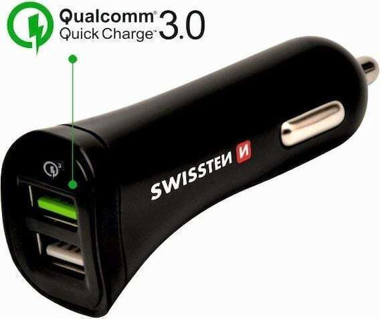 Swissten Auto-Ladegerät 2.4A Schnellladung mit Anschlüssen: 2xUSB mit Kabel Mikro-USB Schwarz Farbe