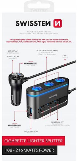 Swissten Încărcător Auto 30W 10A Încărcare Rapidă cu un Port: 1xUSB Negru Culoare