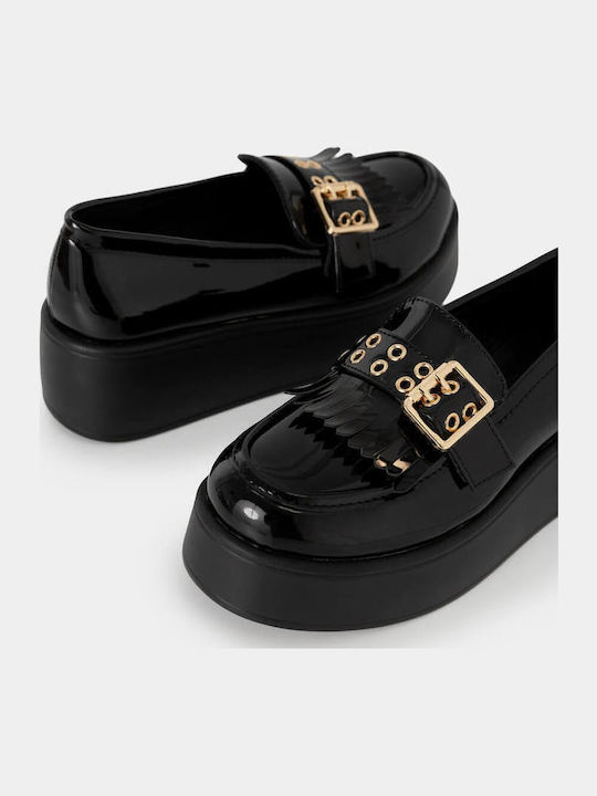 Lackleder Damen Mokassins in Schwarz Farbe