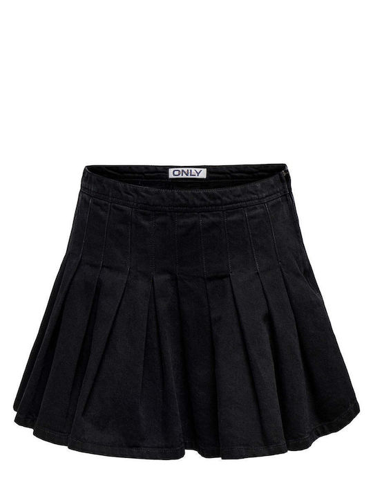 Denim Plissiert Mini Rock Schwarz