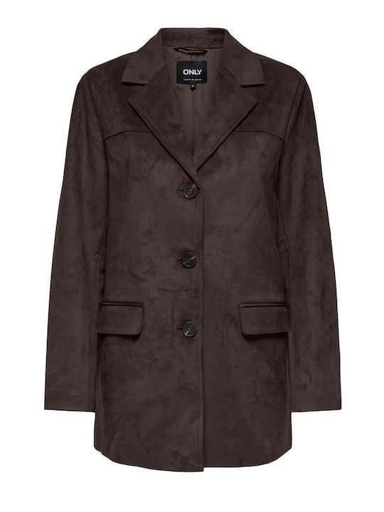 Only Blazer pentru femei Piele Sacou Maro