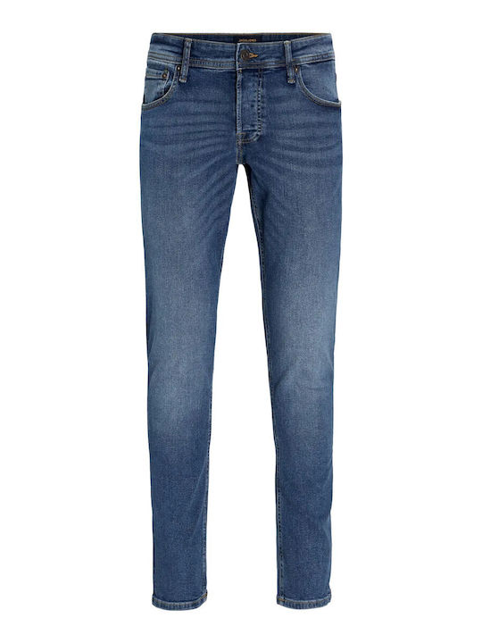 Ανδρικό Παντελόνι Τζιν Ελαστικό με Slim Straight Εφαρμογή Blue Denim