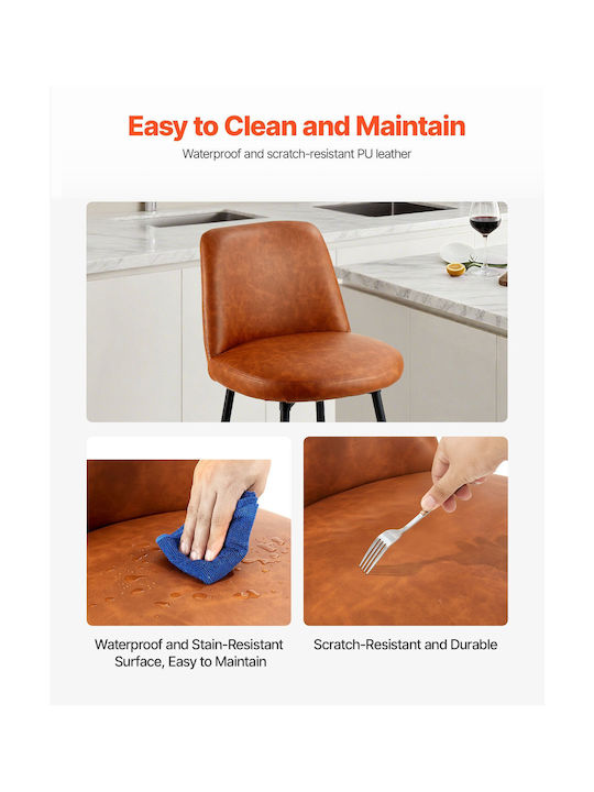 Stool Bar with Backrest Upholstered with Leatherette Coffee 2pcs