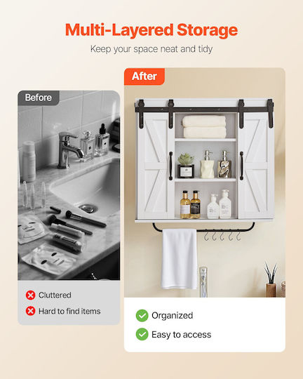 Vevor Wall Mounted Bathroom Shelf Wooden White