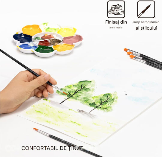 Set 12 Pensule De Pictură Profesionale Mâini Pictură Perii Din Păr Sintetic Acuarelă Acrilic Ulei Negru