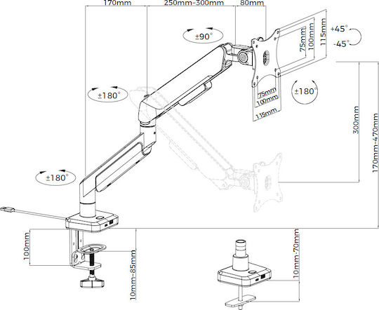Anda Seat AD-W-A9X-1S-BB Monitor Mount