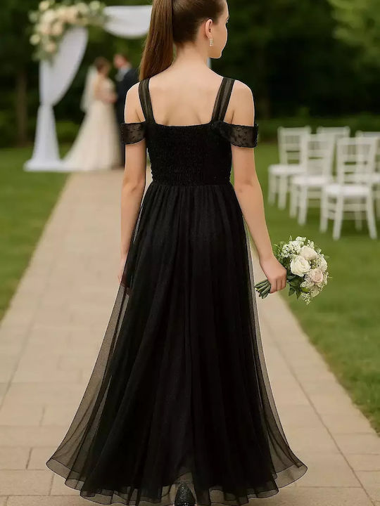 Kinderkleid Ärmellos Tüll Schwarz