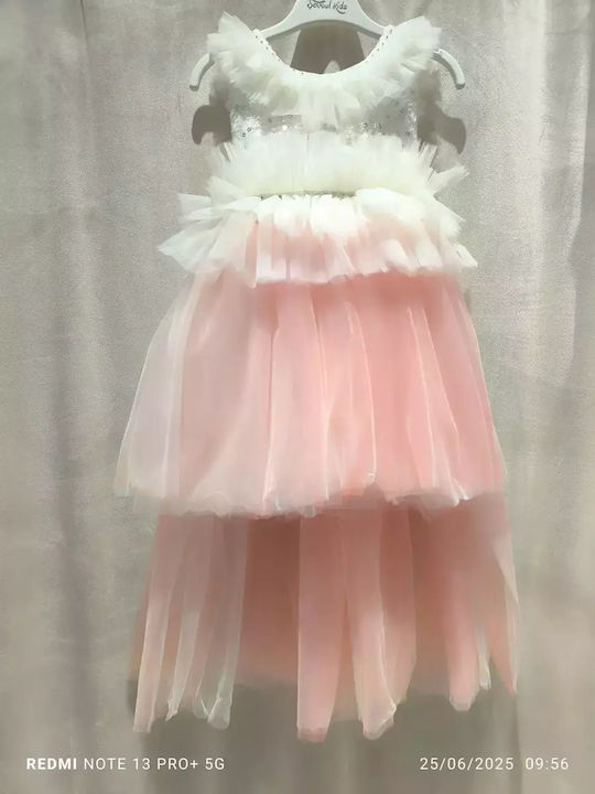 Kinderkleid Ärmellos Tüll Set aus Zubehör Rosa
