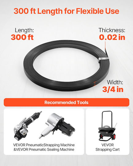 Vevor Durable Steel Tying Strip 19 Mm X 0.55 Mm X 91 M 1,710 Lbs Breaking Strength Bzkzdgd34inca7655001v0