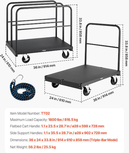 Vevor Transport Trolley for Weight Load up to 816kg Gray