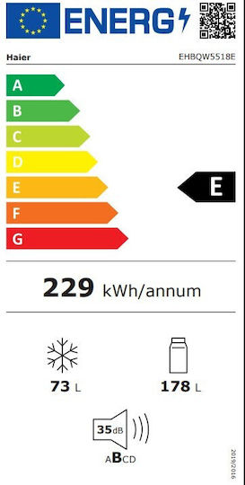 Haier 251лт NoFrost В177.2xШ54xД55см. Бял EHBQW5518E