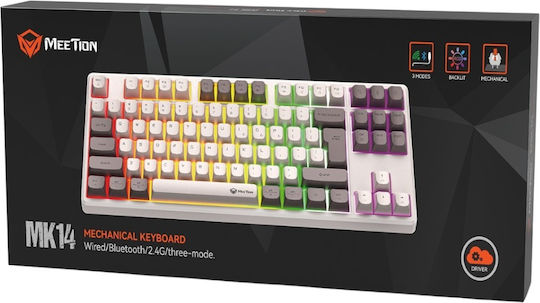 Meetion MT-MK14 Ασύρματο Gaming Μηχανικό Πληκτρολόγιο Tenkeyless με RGB φωτισμό (Αγγλικό US) Λευκό