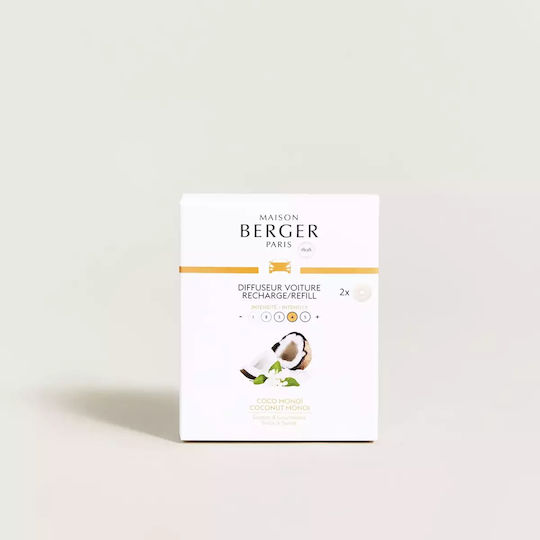 Maison Berger Paris Car Diffuser Refill Set 2 Ceramic Car Air Freshener Fragrance Spares Coconut Monoï
