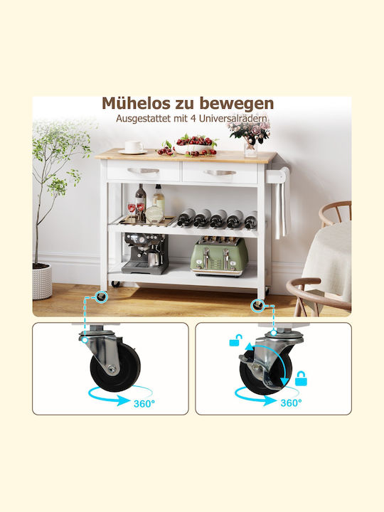 Costway Kitchen Trolley Wooden White