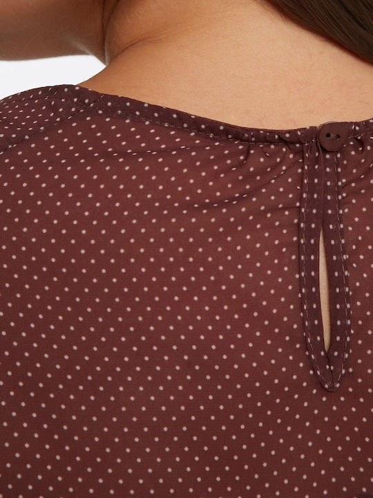 Women's Blouse with Mesh Polka Dot Brown