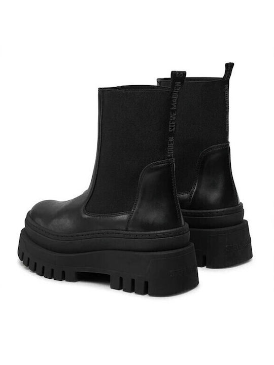Leder Damen Chelsea Stiefeletten mit mittlerem Absatz Schwarz