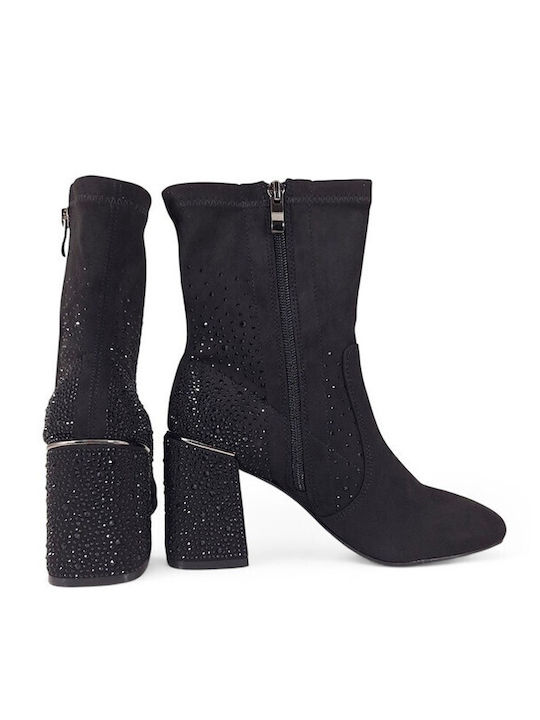 Suede Women's Ankle Boots with High Heel Black