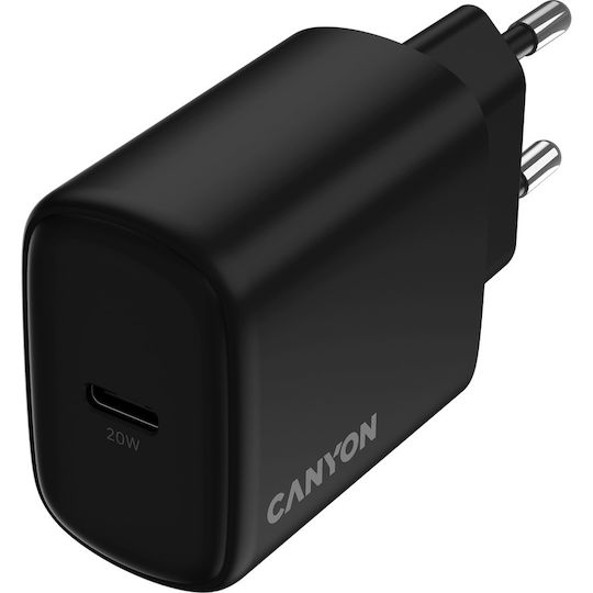 Canyon Încărcător cu Cablu Integrat cu Port USB-C 20W Livrarea energiei Negruς (OnCharge 200)