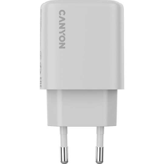 Canyon Φορτιστής με Ενσωματωμένο Καλώδιο με Θύρα USB-C 25W Power Delivery Λευκός (OnCharge 250)