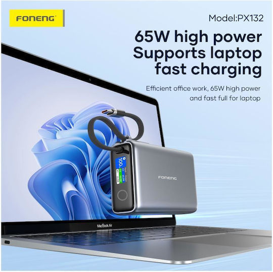 Foneng PX132 Power Bank 20000mAh 65W με Θύρα USB-A και Θύρα USB-C Γκρι