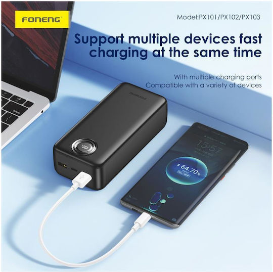Foneng PX101 Power Bank 10000mAh 22.5W με 2 Θύρες USB-A και Θύρα USB-C Power Delivery Λευκό