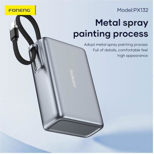 Foneng PX132 Power Bank 20000mAh 65W με Θύρα USB-A και Θύρα USB-C Γκρι