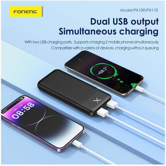 Foneng PX110 Power Bank 20000mAh 10W με 2 Θύρες USB-A Μαύρο