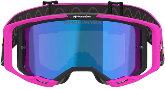 Motocross Goggles Alpinestars Vision 8 Vista Pink Yellow Mirror-Blue