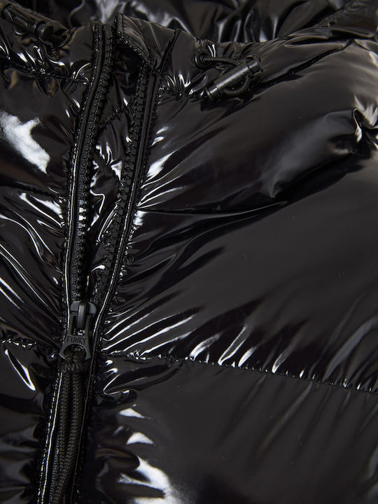 Women's Puffer Jacket for Winter with Hood Black