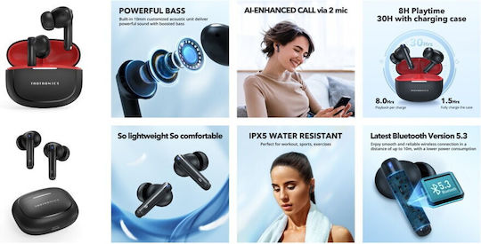 TaoTronics TT-BH1120 In-ear Bluetooth Handsfree Ακουστικά με Αντοχή στον Ιδρώτα και Θήκη Φόρτισης Μαύρα