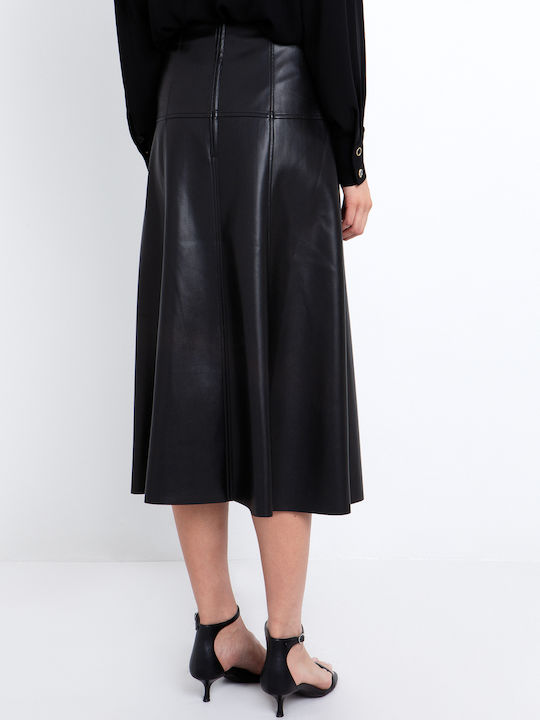 Leder Midi Rock Schwarz