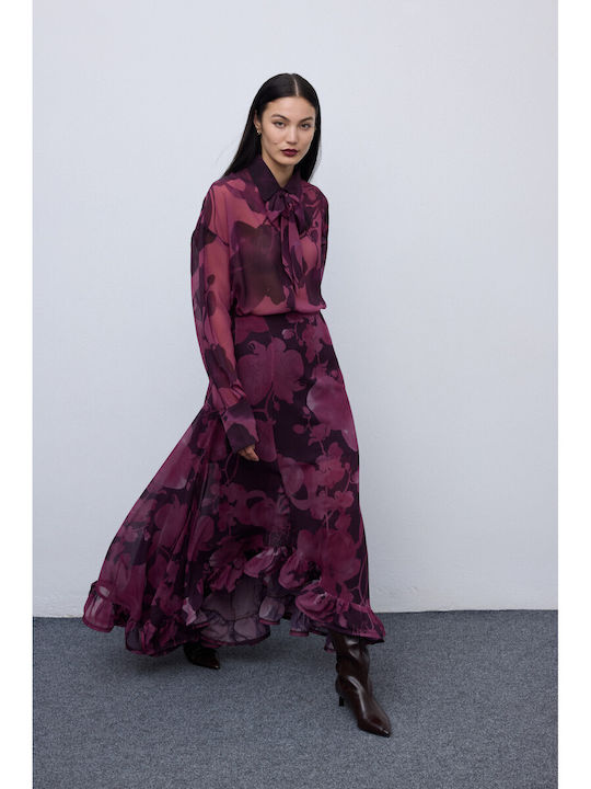 Maxi Skirt Floral Burgundy