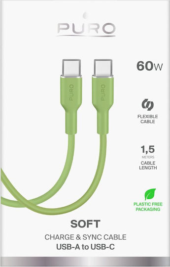 Puro Icon USB 2.0 Cable USB-C male - USB-C 60W Πράσινο 1.5m