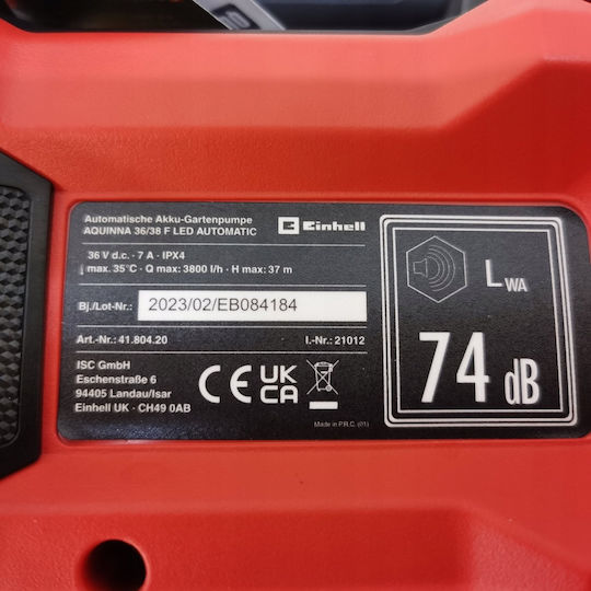 Einhell Car Tire Pump Aquinna 36/38 F Rechargeable without Battery 18V