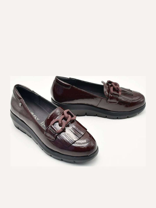 Leather Women's Loafers in Burgundy Color