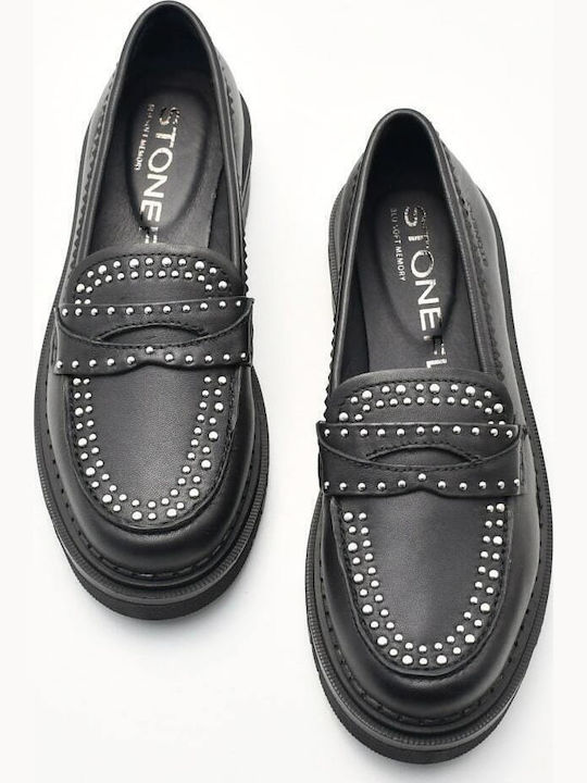 Leather Women's Loafers in Black Color