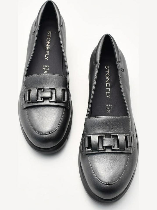 Leather Women's Loafers in Gray Color
