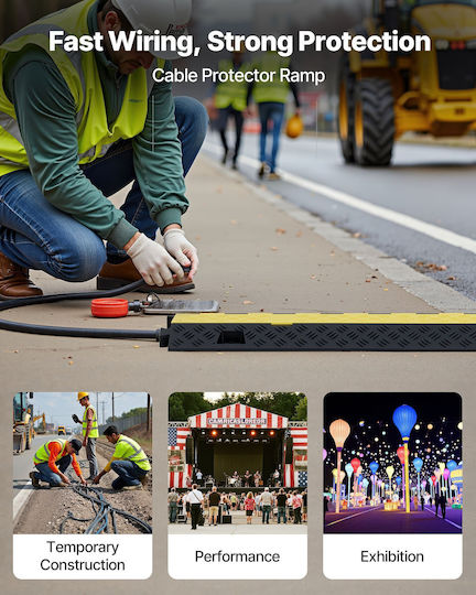 Vevor Cable Protection Ramp Capacity 9.979 Kg Per Axle 2 Channels Heavy Duty TPU Cable Cover Channel 31 x 28 mm Speed Bump Opening Cover Indoor & Outdoor Use Set of 3 Pieces