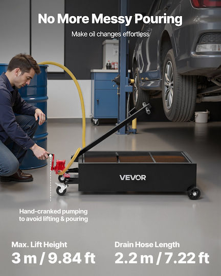 Vevor Low Profile Oil Drain Tank Capacity 94.6 L Mobile Oil Drain Tank Manual Pump Hose 2.2 M & Folding T Handle Waterproof & Corrosion Resistant Suitable for Cars SUVs Trucks ATVs Black