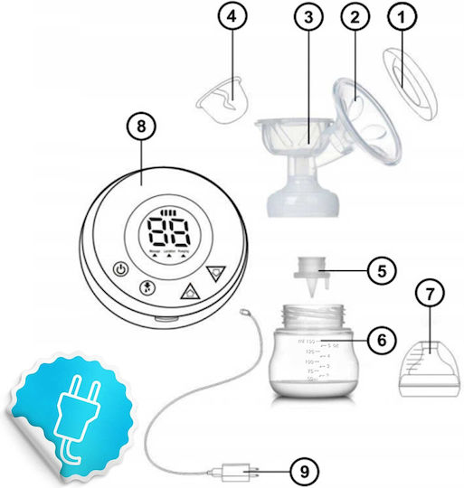 Berdsen 5901 Ηλεκτρικό Μονό Θήλαστρο Μπλε 150ml