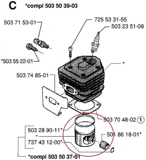 Husqvarna 154 254 Piese pentru drujbe Piston Ø 45 Mm Meteor