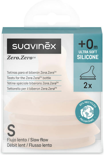 Suavinex Zero Silicone Baby Bottle Teats Slow Flow for 0+ months 2pcs
