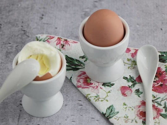 Set 2 Orion Egg Holders Spoons Ceramic White