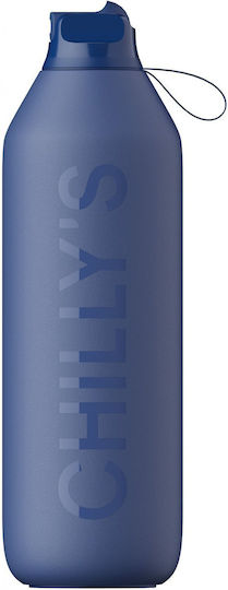 Chilly's Series 2 Flip Thermos Bottle Stainless Steel BPA Free 1lt Whale Blue With Straw