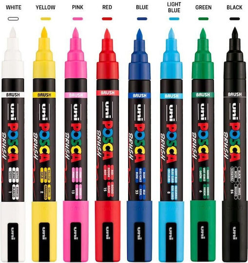 Markeri De Proiectare Uni Posca Pc-5br Culori De Bază Grosime Medie Vârf 1-4mm 8 Bucăți Pc-5br 8p