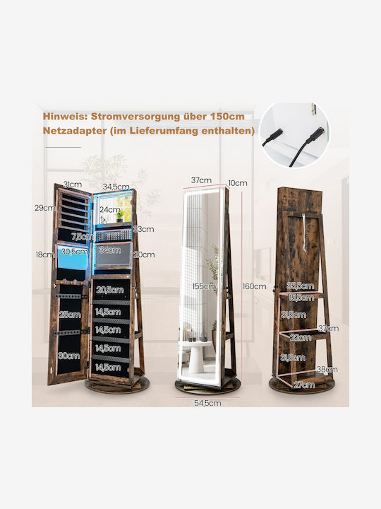 Costway Oglindă De Podea Cu Cadru Din Lemn Maro 160x54.5cm