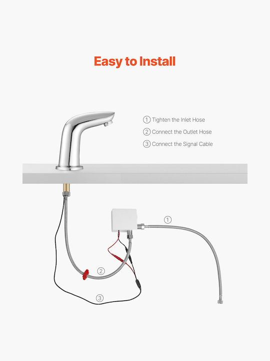 Vevor Automatic Sensor Bathroom Faucet Chrome Detection Range 16 Cm Dltdlwsbzdte4kzm5002v9