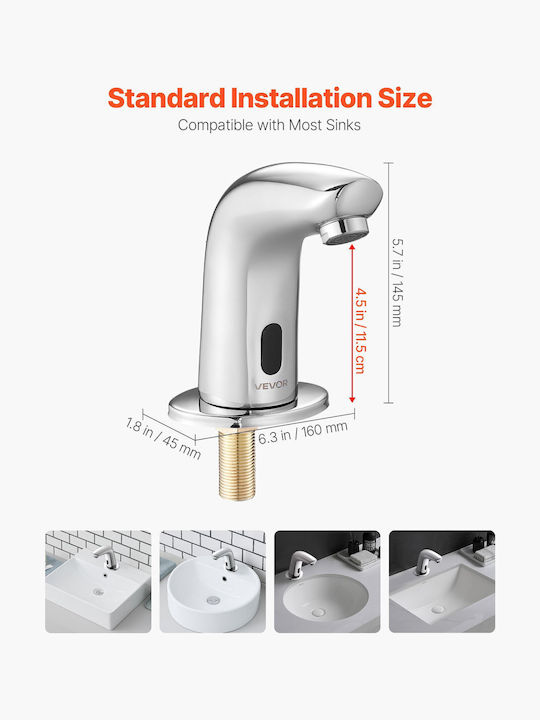 Vevor Automatic Sensor Bathroom Faucet Chrome Detection Range 16 Cm Dltdlwsbzdte4kzm5002v9