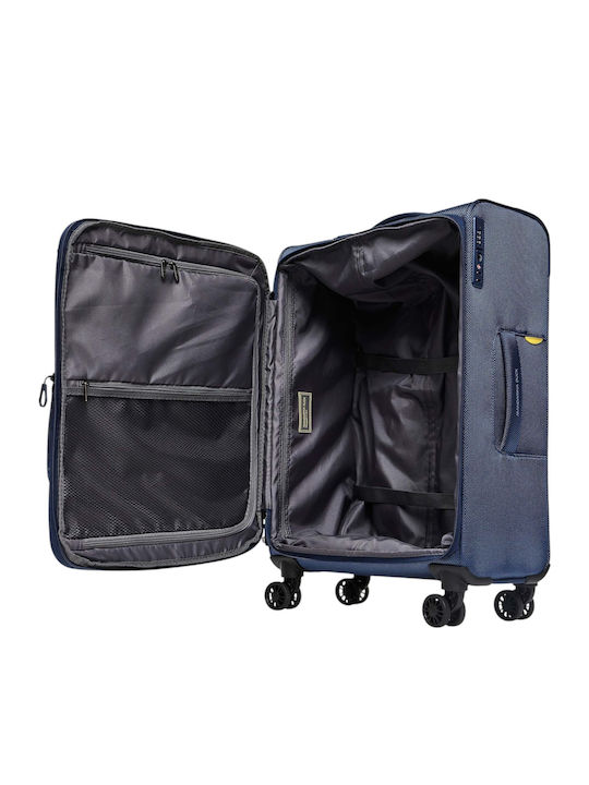 Mandarina Duck Zephyr Valiză De Călătorie Medie Din Material Textil Albastră Cu 4 Roți Înălțime 67 Cm