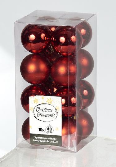 Hanging Ball Ornament Ornament Plastic Red 4cm Set 16pcs